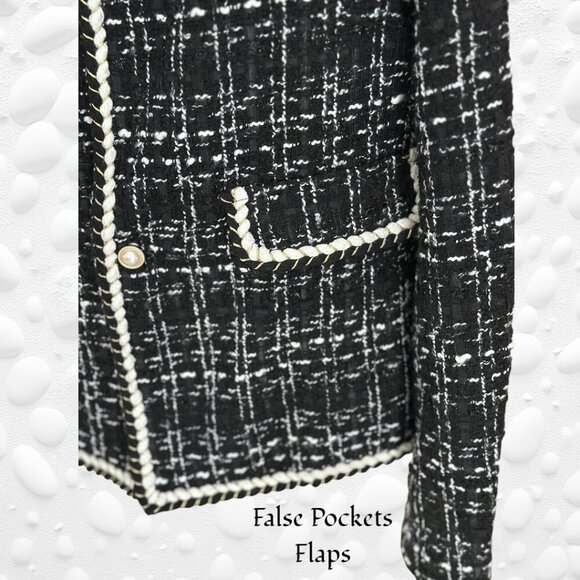 Chic Black/White Tweed Jacket with Gold-Threaded Piping – Size M - NWOT - Picture 6 of 8